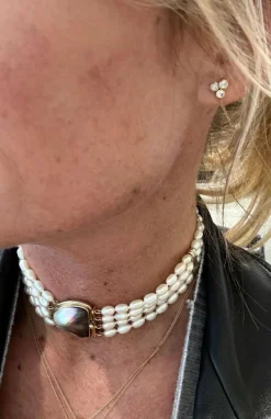 Collier ras de cou or jaune et blanc - Perles de culture baroque