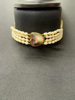 Collier ras de cou or jaune et blanc - Perles de culture baroque