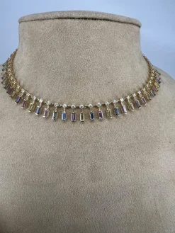 Collier ras du cou en saphir arc-en-ciel et diamant