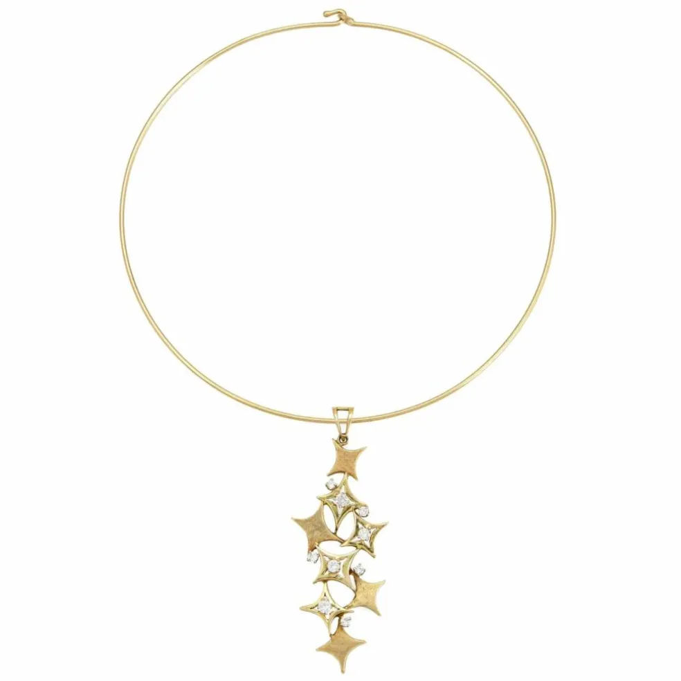 Collier rétro or jaune diamant Etoiles en cascade