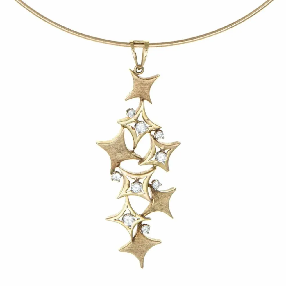 Collier rétro or jaune diamant Etoiles en cascade
