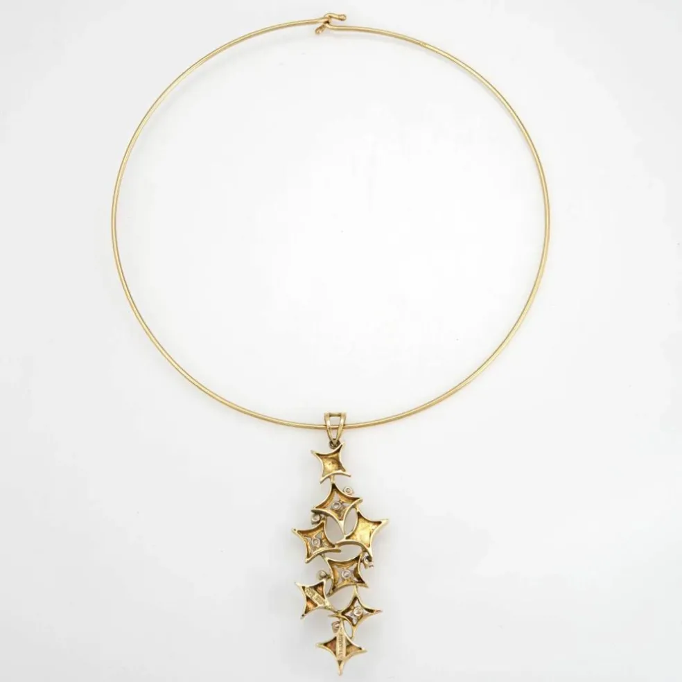 Collier rétro or jaune diamant Etoiles en cascade