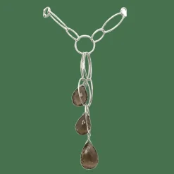 Collier sautoir or blanc et quartz fumé
