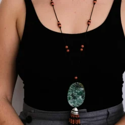 Collier Sautoir Or blanc Jade Corail Onyx