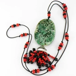 Collier Sautoir Or blanc Jade Corail Onyx