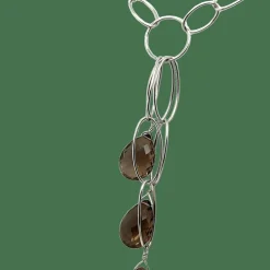 Collier sautoir or blanc et quartz fumé