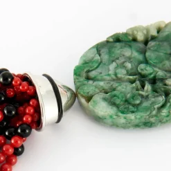 Collier Sautoir Or blanc Jade Corail Onyx