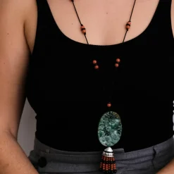 Collier Sautoir Or blanc Jade Corail Onyx