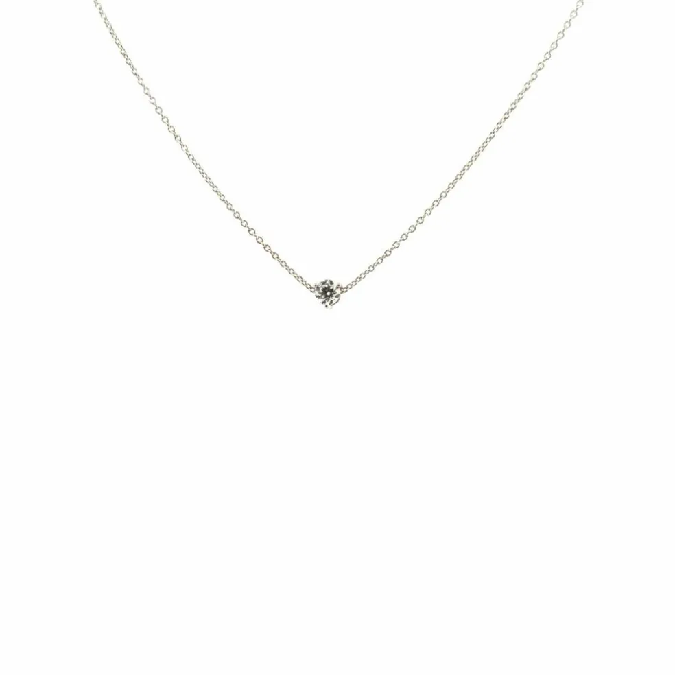 Collier Solitaire Or Blanc 18k & Diamant