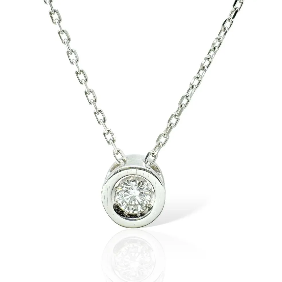 Collier Solitaire or blanc diamant
