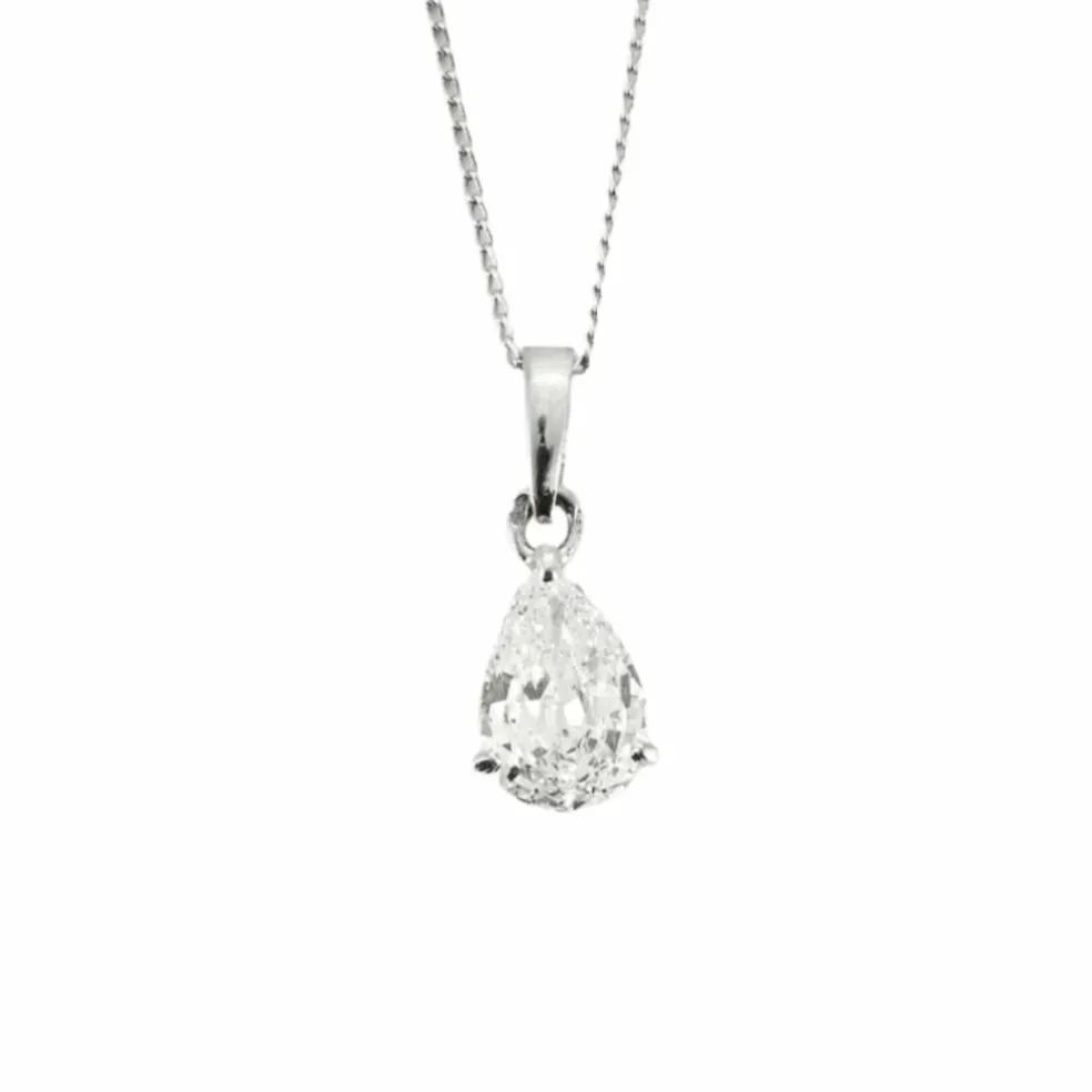 Collier Solitaire Or Blanc et Diamant Poire
