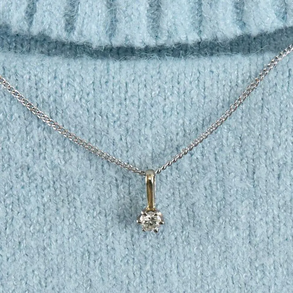 Collier solitaire or blanc et diamant
