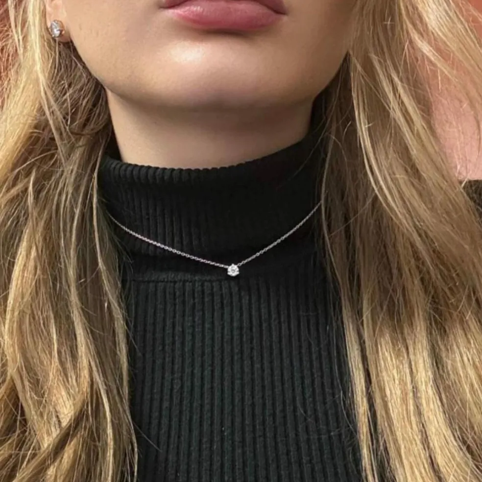 Collier Solitaire Or Blanc 18k & Diamant