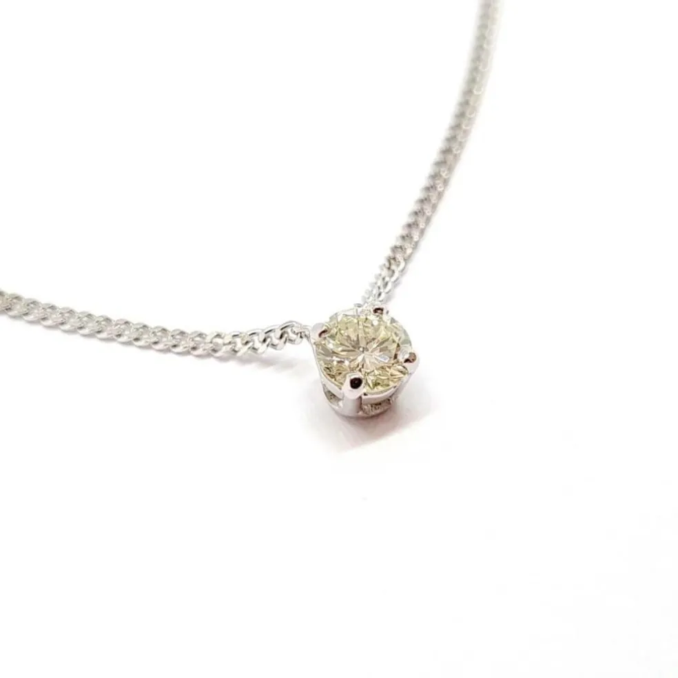 Collier solitaire or blanc diamant