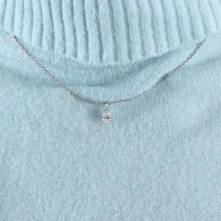 Collier solitaire or blanc et diamant poire 0.60 ct