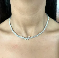 Collier tennis marquises et poires or blanc