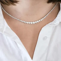 Collier tennis or blanc et diamants