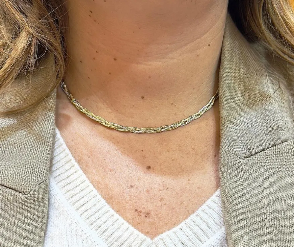 Collier tressé 2 ors semi rigide et flexible