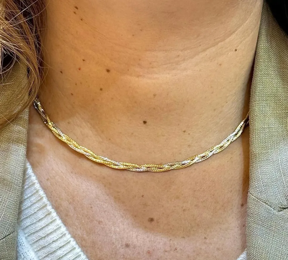 Collier tressé 2 ors semi rigide et flexible