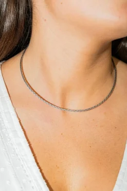 Collier Tressé Or blanc