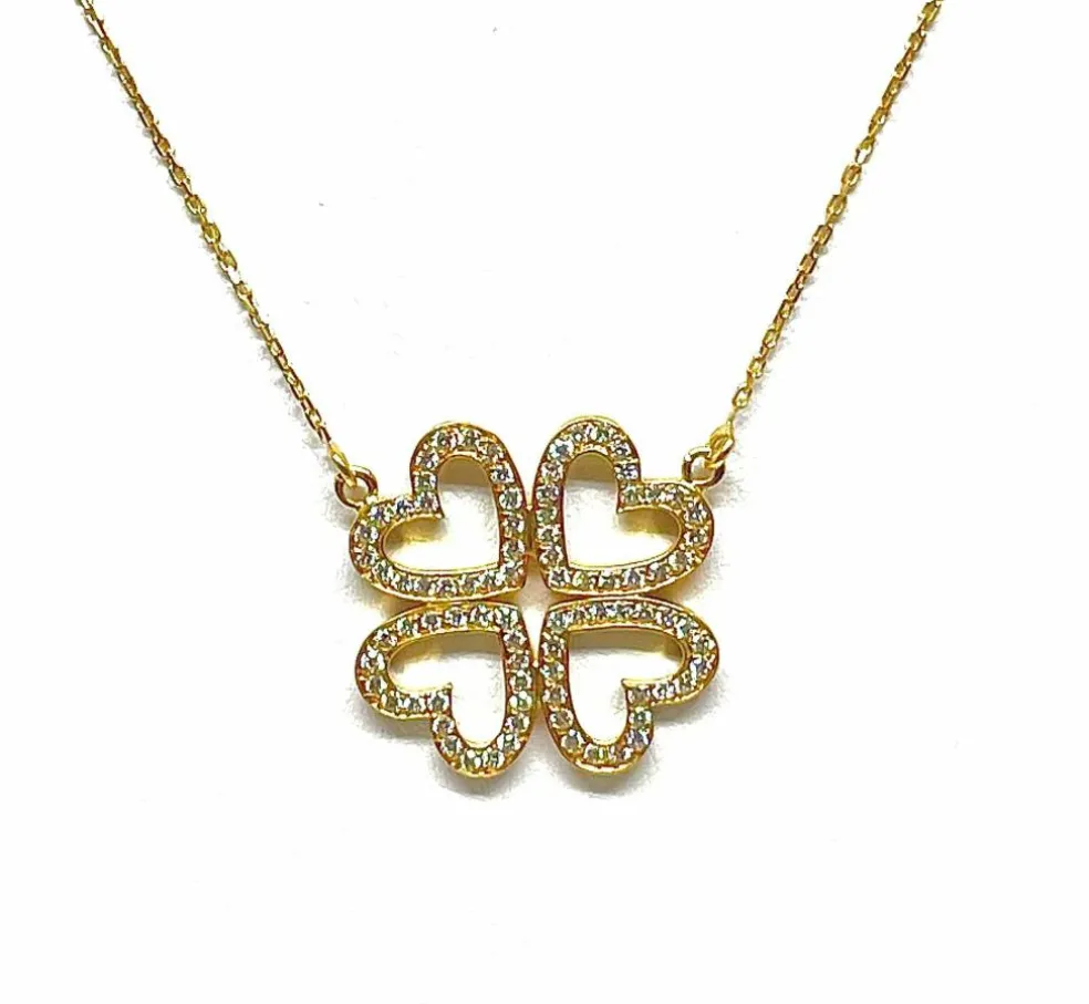 Collier trèfle à 4 cœurs en or jaune 18 carats et diamants