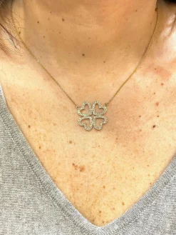 Collier trèfle à 4 cœurs en or jaune 18 carats et diamants