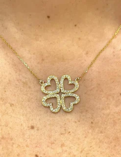 Collier trèfle à 4 cœurs en or jaune 18 carats et diamants