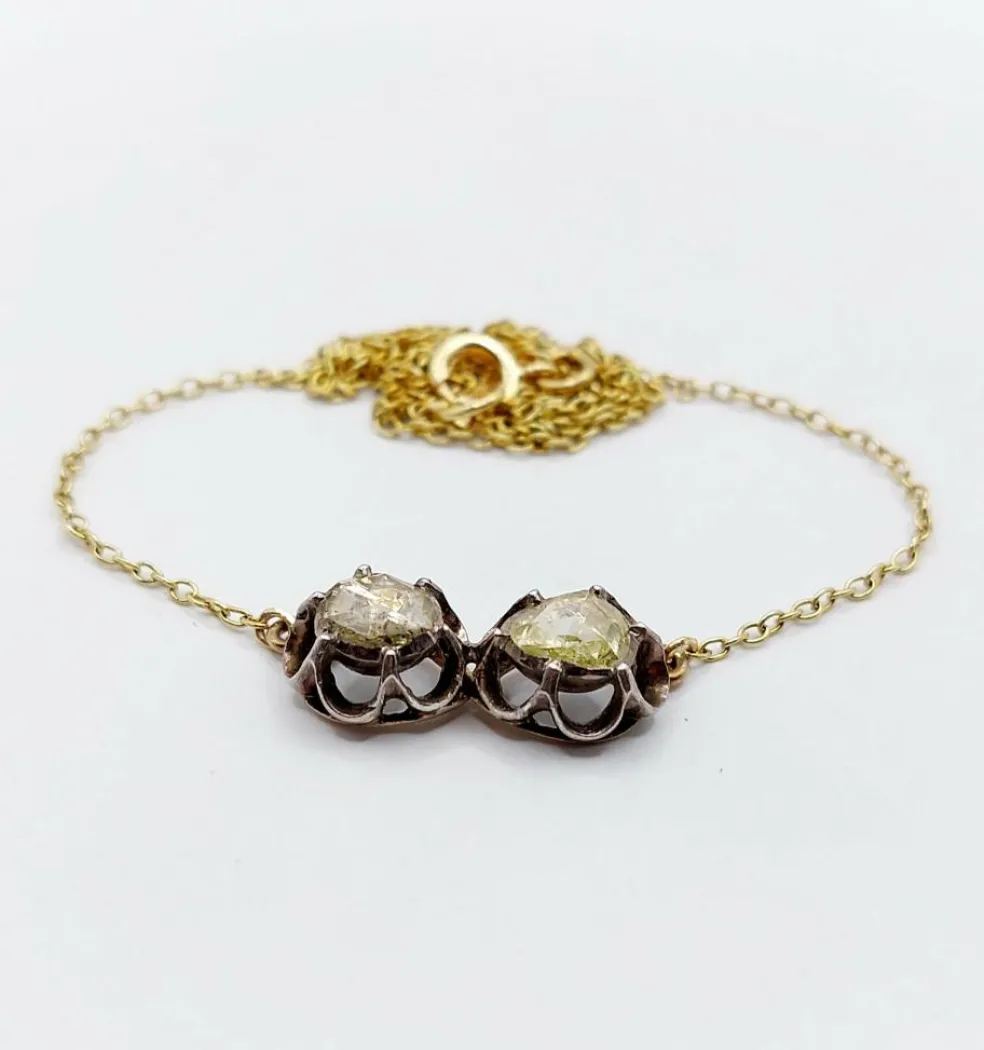 Collier victorien or et argent, diamant taille rose sertis sur paillon (circa 1850)