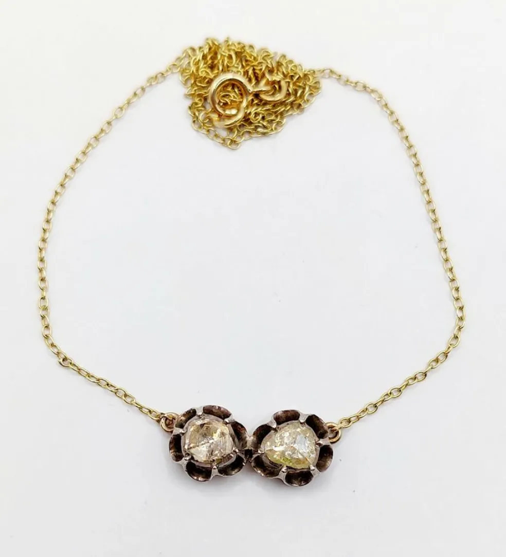 Collier victorien or et argent, diamant taille rose sertis sur paillon (circa 1850)