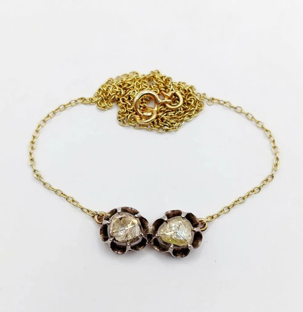 Collier victorien or et argent, diamant taille rose sertis sur paillon (circa 1850)