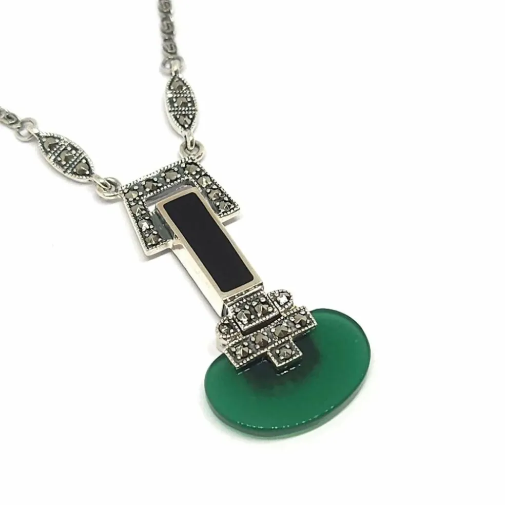 Collier vintage agate verte onyx