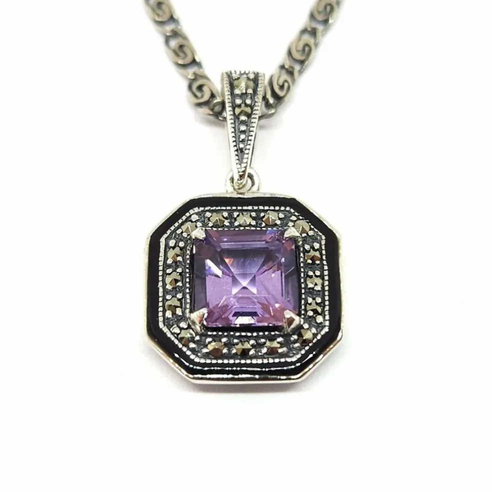 Collier vintage en Argent & améthyste