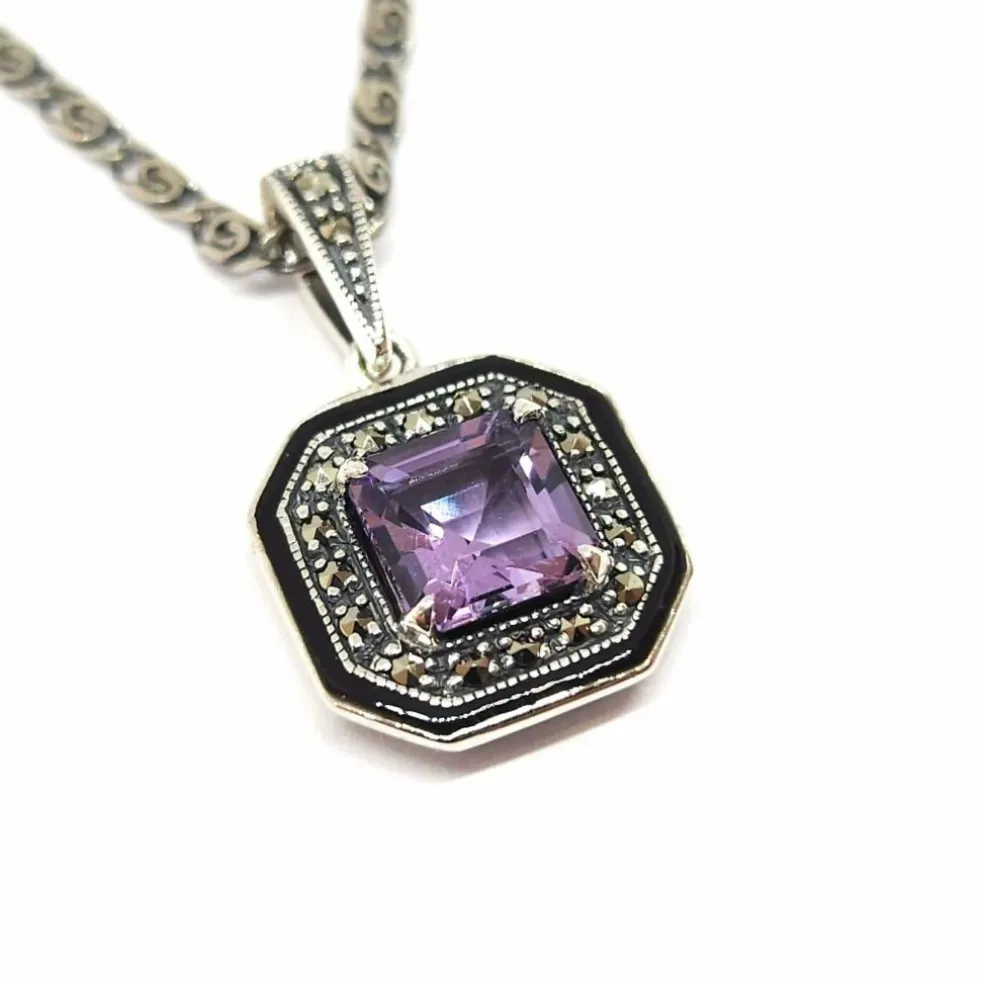 Collier vintage en Argent & améthyste