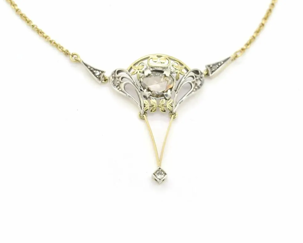 Collier vintage en or et argent avec diamants