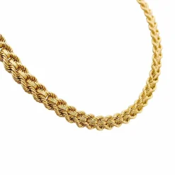 Collier vintage maille corde en or jaune.