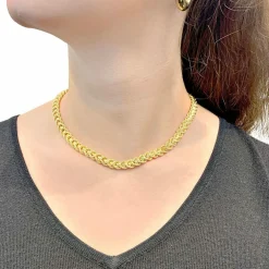 Collier vintage maille corde en or jaune.