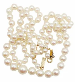 Collier vintage or jaune orné de perles de cultures 61 cm