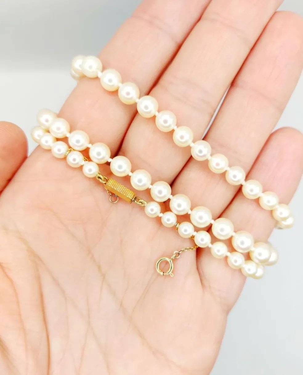 Collier vintage or jaune orné de perles de cultures 61 cm