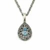 Collier vintage topaze bleue émail argent