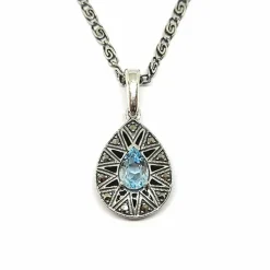 Collier vintage topaze bleue émail argent