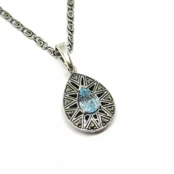 Collier vintage topaze bleue émail argent