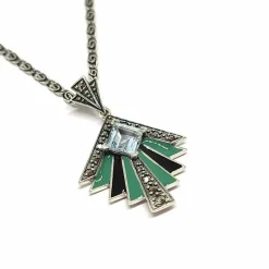 Collier vintage topaze bleue émail