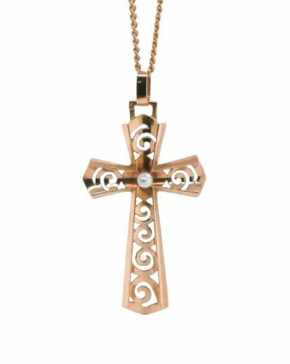 Croix Ajourée en Or Embellie d'une Perle