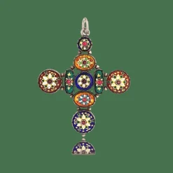 Croix ancienne en argent et Émaux Bressans