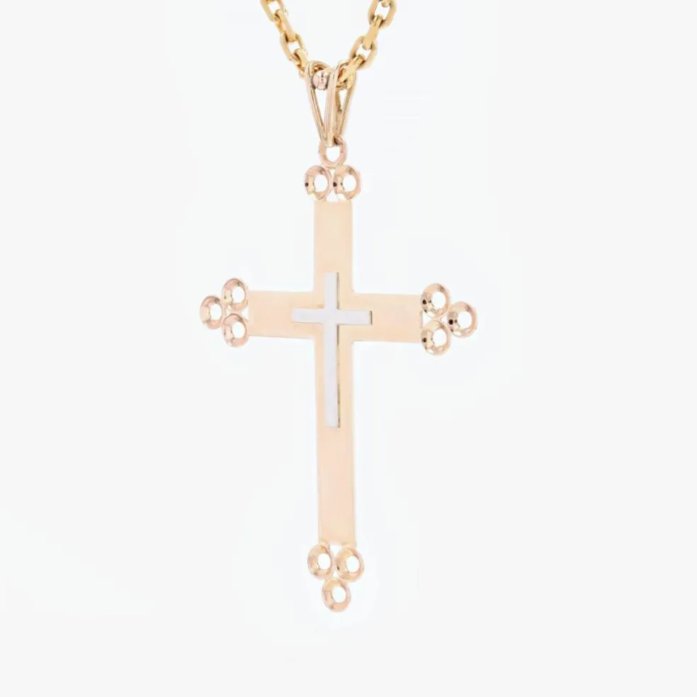 Croix ancienne or rose et or blanc