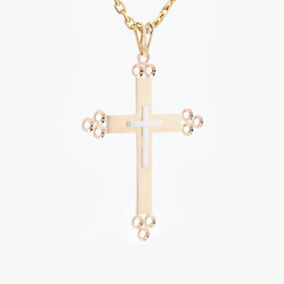 Croix ancienne or rose et or blanc