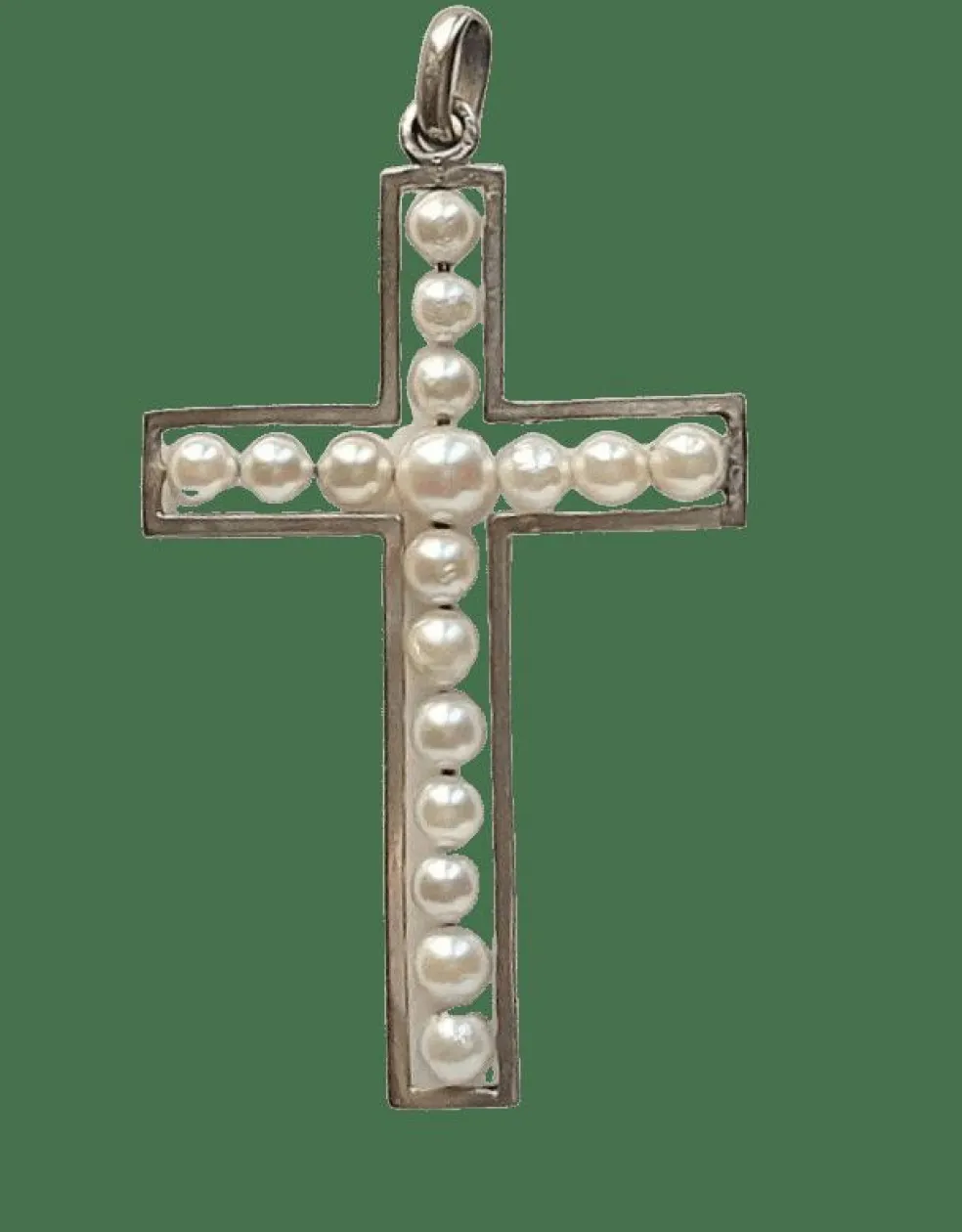 Croix Art Déco or blanc et perles