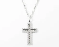 Croix en diamant or gris sur chaine