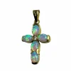 Croix moderne avec opales arlequin et diamant