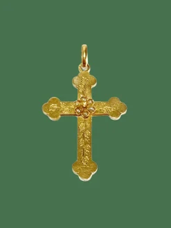 Croix or rose et perles